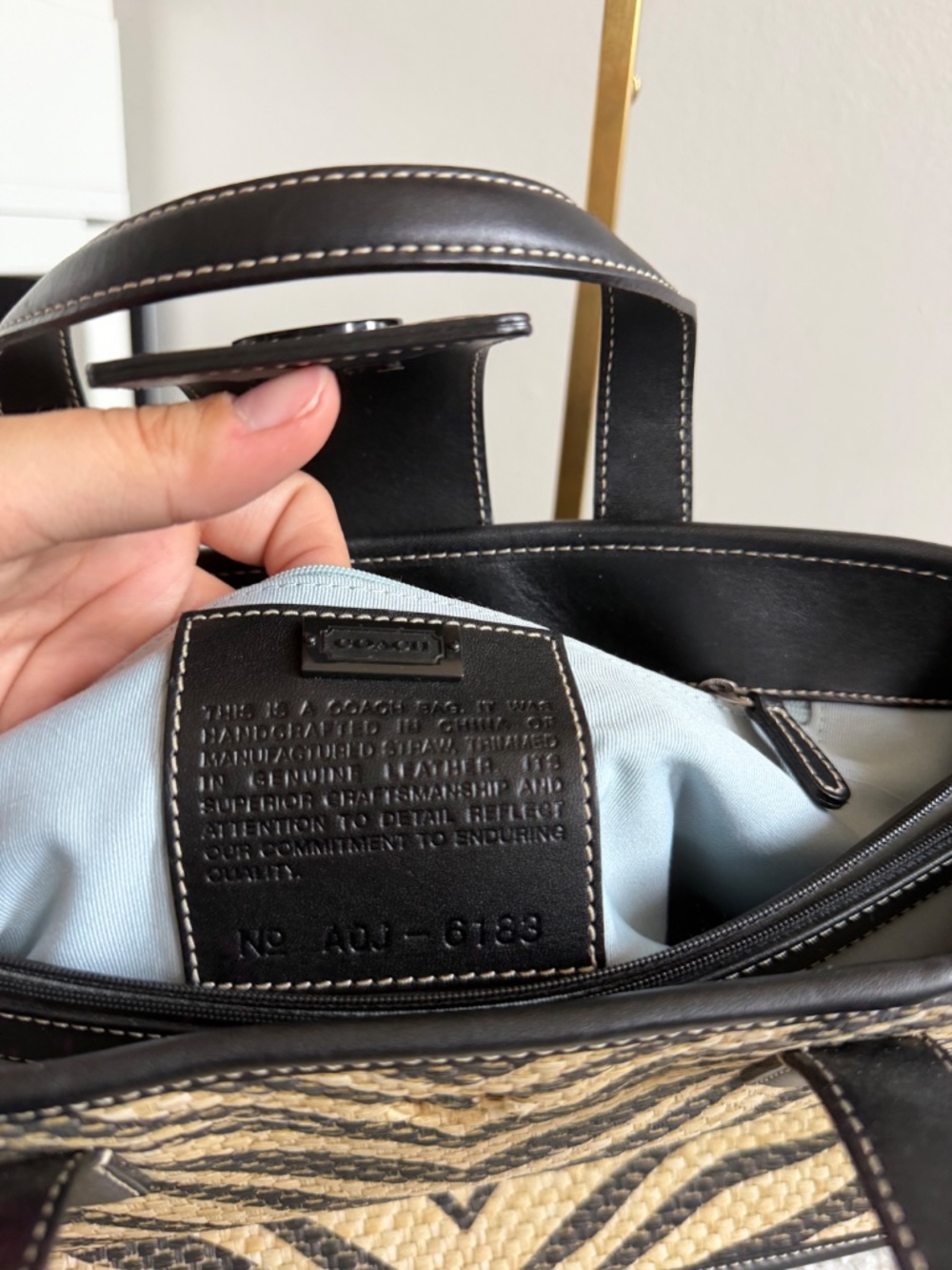 Vintage Coach Zebra Print Straw Tote *flawed* - Picture 9 of 9